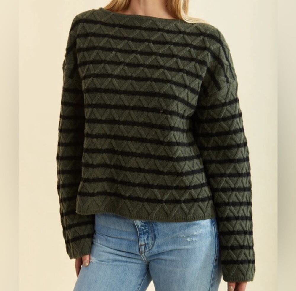 Ciao Lucia Michele Striped Cable Knit Sweater Green Black XS 100% Merino Wool